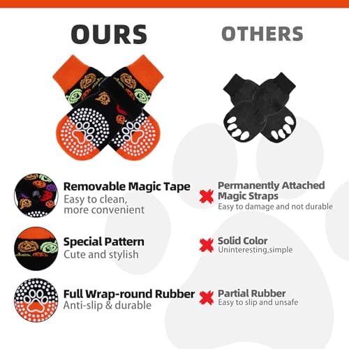 KOOLTAIL Anti Slip Halloween Dog Socks to Prevent Licking Paws, Dog Costume Boots&Paw Protector with Grippers for Hardwood Floors, Traction Control No Twist Booties for Small Medium Large Dogs, M - Image 4