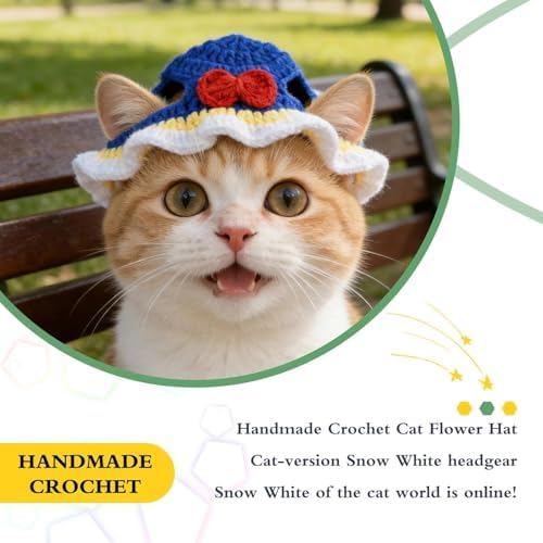White Snow Cat Hat, Cotton & Soft Cute Knitted Hats for Cats Birthday Party Spring Christmas Puppy Hat for Small Pets (White Snow, M) - Image 4