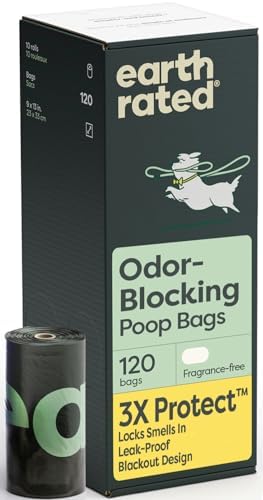 Earth Rated 3X Protect Dog Poop Bag Rolls, Odor Blocking Leak Proof Extra Thick, Unscented, 120 Count by EarthRated