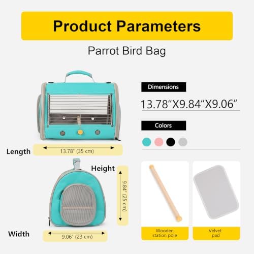 Small Bird Travel Carrier, Wire Grid Window Bird Bag to Carry Cockatiel Parakeet Budgies with Standing Perch (Green, Cylinder Design - Steel Window) - Image 2