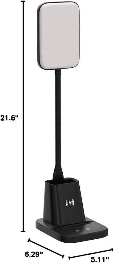 LED Desk Lamp with 10W Wireless Charging & Pen Holder, Black | CRI 95, 800LM, Stepless Dimming, 3 Modes, 360°Flexible Arm, Touch, Study Table Lamp for Home Office, Dorm Room, with Adapter - Image 9