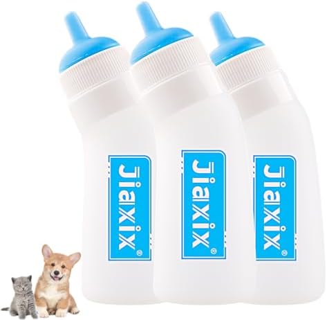 3 Pack Kitten Silicone Nursing Bottle,Silicone Feeding Nipple, Reusable Newborn Kitten Supplies, Suitable for Feeding, Puppy, Rabbit, Hamster (Blue, Large) by JiaxixofPetSupplies