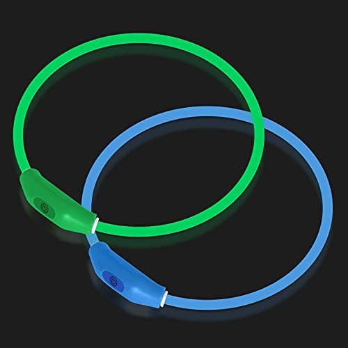 Novkin 2-Pack LED Dog Collar, Light Up Dog Collars,Rechargeable Dog Lights for Night Walking，Universal, Reusable Safety Necklace for Small Medium Large Dogs Green&Blue by NOVKIN