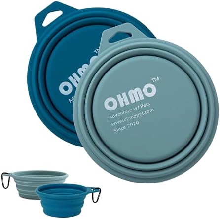 OHMO Large Collapsible Dog Bowls for Travel, 27oz, 2pcs, Dark&Light Blue by OHMO