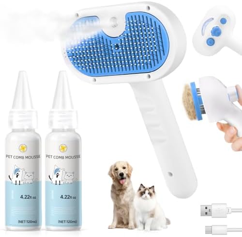 Pet Steam Brush for Dog, cat brushes for indoor cats - 2 Waterless Shampoo by LetsFeedPetPremiumCollectio