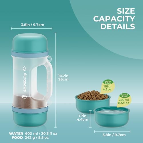 Dog Water Bottle Portable 20.3oz with Food Container & 2 Bowls - Image 2