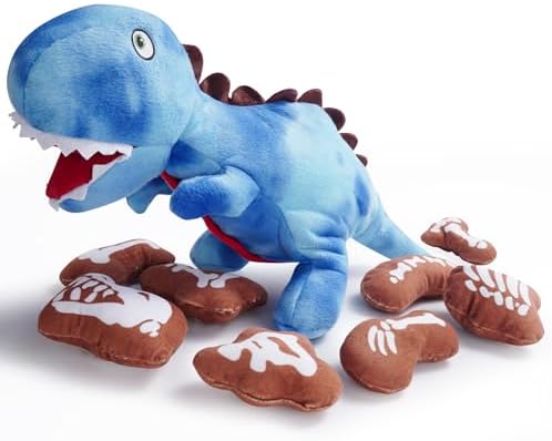 Nocciola Plush Dinosaur Dog Toys: Funny Squeaky Stuffed Dino Chew Toy for Small Medium Breed, Cognitive Enrichment Puzzle Mental Stimulation Training Pet Supplies to Keep Busy, 9 Packs by Nocciola