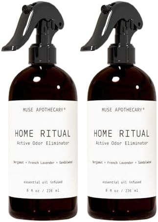 Muse Apothecary Home Ritual Active Odor Eliminator Spray - Furniture Deodorizer Spray & Bathroom Odor Eliminator for Home - Essential Oil Air Freshener - 8oz, Bergamot + French Lavender + Sandalwood by MuseApothecary