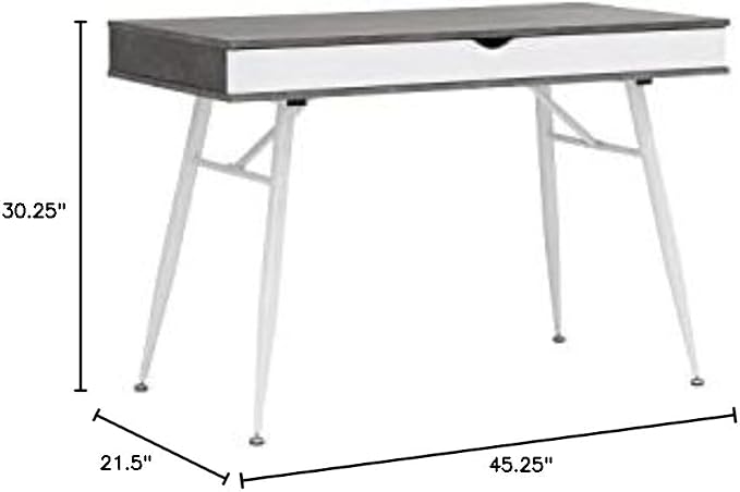 Calico Designs 51252 Alcove Modern Large Split Drawer in White/Cement Gray Desk with Storage - Image 3