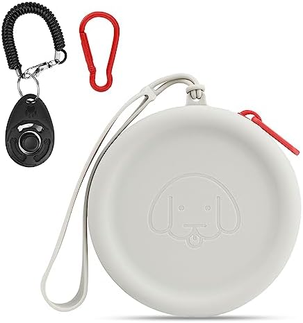 WALLFID Silicone Dog Treat Pouch Small Bag,with Pet Training Clicker,Walking Bag for Dog and Cat, Pocket Size, Easy to Clean, Odorless, Zipper Design,Moisture-Proof,Travel Walking Bag.(Light Grey) by WALLFID