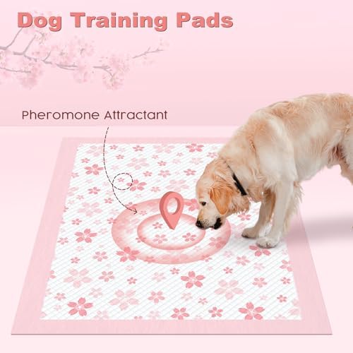 MIZOK Pink Puppy Pads with Adhesive Tabs Disposable Pee Pads 28x34in 50Ct - Image 6