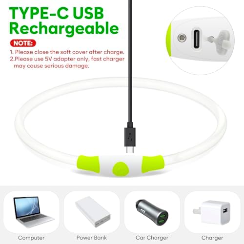 HIGO Light Up Dog Collars, USB Rechargeable LED Dog Collar, TPU Cuttable Dog Glow Collar, High Visibility Puppy Collar Safety Dog Lights for Night Walking(Green) - Image 3