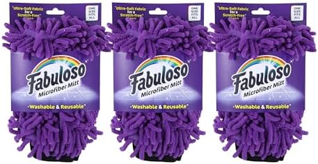 Fabuloso Microfiber Cleaning Mitt, Purple, One Size Fits All - Lint-Free, Scratch-Free Glove for Surfaces and Furniture - Dustless Hand Cloth for Bold & Bright Experience, 3 Count by Fabuloso