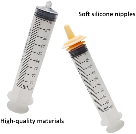 Pet Feeding Syringe Set, 60ml & 100ml Syringes with 2 Silicone Nipples for Newborn Kitten Puppy, Small Animals, Rabbit, Dog, Cat, Squirrel, Bird Nursing and Hand Feeding - Image 5