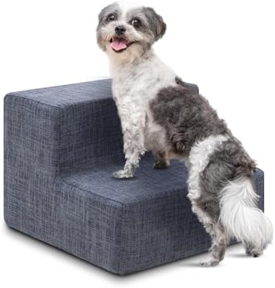 Best Pet Supplies Dog Stairs & Steps - Foam Steps for Small Dogs & Cats, Non-Slip Indoor Balanced Pet Step Support, Dog Ramp, No Assembly, Dark Gray Linen, 2-Step (12-inch Height) by BestPetSuppliesLLC