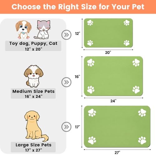 Pet Feeding Mat-Absorbent Pet Placemat for Food and Water Bowl, with Waterproof Rubber Backing, Quick Dry Water Dispenser Mat for Dog and Cat (20"x12", Lime Green) - Image 2