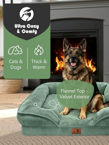 Spotted Play Orthopedic Dog Bed with Sides - Sofa Beds for Extra Large Dogs, Supportive Foam Pet Couch Bed with Washable Removable Cover, Waterproof Lining and Non-Slip Bottom, Green - XL - Image 2