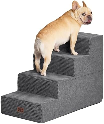 EHEYCIGA Dog Stairs for Bed 20" H, 4-Step Extra Wide Dog Steps, Grey by EHEYCIGA