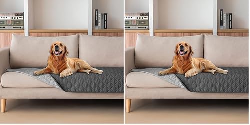 gogobunny 3X Stronger Waterproof Pet Blanket, Scratch Proof Furniture Protector for Dogs Cats, Reversible Cover 30x70 Inch, Dark Grey/Light Grey (Pack of 2) by gogobunny
