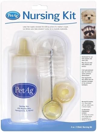 Pet-Ag Nursing Kit - 4 oz - Promotes the Natural Feeding of Liquids to Baby Animals - Each Kit Includes 4 oz. Bottle with Cap, 3 Nipples & Cleaning Brush by PetAg