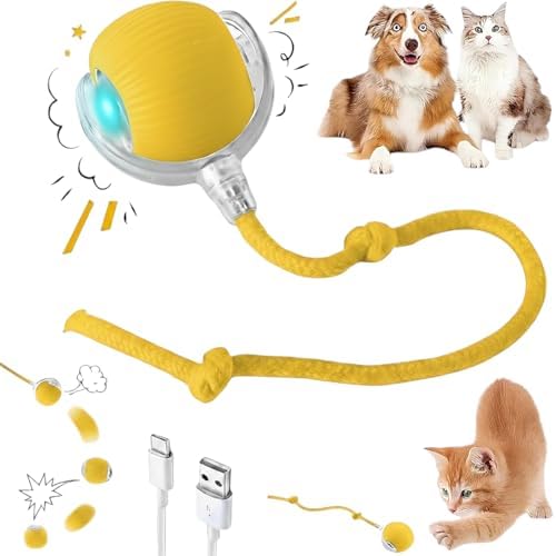 Durable Interactive Cat Toys for Indoor Cats, Dog Toys Ball, Rolling Pet Ball, Smart Automatic Cat Chase Balls Toy, Interactive Dog Toys Speedy Tail,Kitten & Cat Toys Interactive (Yellow) by Unknown