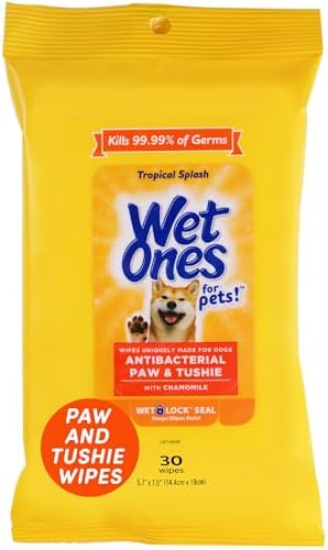 Wet Ones for Pets Paw and Tushie Dog Wipes, Tropical Splash, 30 Count by WetOnes