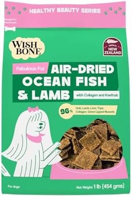 Wishbone Air-Dried Ocean Fish & Lamb Dog Food - Rich in Protein, Grain Free, Fish and Lamb Recipe, Skin and Coat Support for Pet Health - Made in New Zealand - 1lb by AddictionFoods