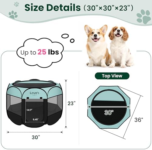 Love's cabin Pet Puppy Dog Playpen, Medium Dog Tent Crates Cage Indoor/Outdoor, Portable Playpen for Cat, Foldable Pop Up Dog Kennel Playpen with Carring Case, Removable Zipper Top, Green - Image 3