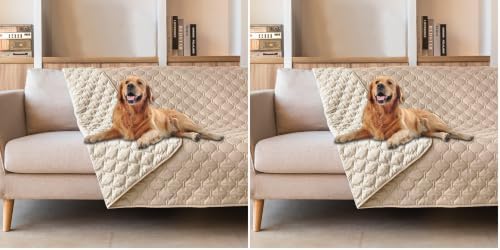 gogobunny 100% Double-Sided Waterproof Dog Bed Cover Pet Blanket Sofa Couch Furniture Protector for Puppy Large Dog Cat, Reversible (52x82 Inch (Pack of 2), Dark Beige/Light Beige) by gogobunny