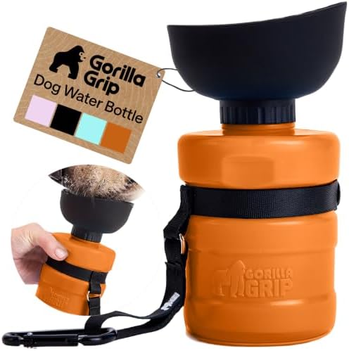 GORILLA GRIP Portable Dog Water Bottle, Food Grade Silicone, 20oz Orange by GorillaGrip