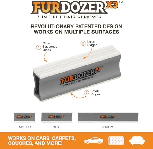 FurDozer Pet Hair Remover & Auto Detailing Tools - Cat & Dog Hair Remover for Carpets, Car Interiors, Couches, Bedding, & Pet Furniture (Gray, (3 Pack) - X6, X3 PRO, X3 MINI) - Image 3