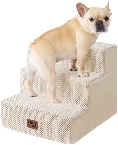 EHEYCIGA Dog Stairs for Small Dogs 13.5" H, 3-Step Dog Steps for Cats, Beige by EHEYCIGA
