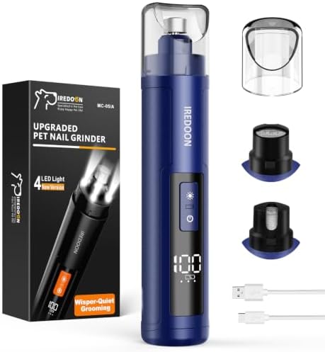 IREDOON Dog Nail Grinder with 4 LED Lights, 3 Speeds Super Quiet for Pets by IREDOON
