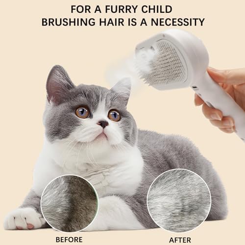 Pet Steam Brush for Shedding– 4-in-1 De-Shedding, Steam Spray, and Self-Cleaning Grooming Tool – Ideal for Long and Short-Haired Pets– Includes 2 Bottles of 120 mL Waterless Shampoo(White) - Image 4