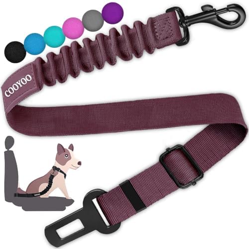 COOYOO Dog Seat Belt,Retractable Dog Car Harness Seat Belt for Car Adjustable Nylon Pet Safety Seat Belts Heavy Duty & Elastic Bungee Buffer by COOYOO