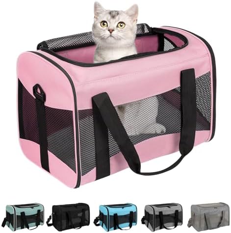 Cat Carrying Case - Pet Carrier Airline Approved, Protable and Breathable Pet Travel Carrier Removable Fleece Pad, Collapsible Cat Carrier Dog Carrier for Medium Cats Small Cats Dogs (Small, Pink) by home