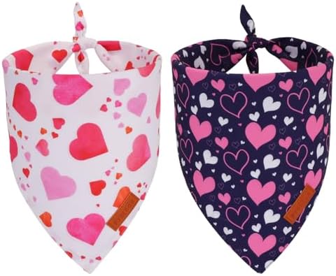 PTDECOR Valentine Dog Bandana, White Purple Love Heart Design Reversible Dog Scarf, Triangle Valentine Bandanas for X-Large Pets (X-Large) by PTDECOR