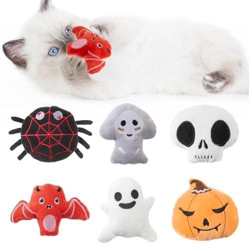 6pcs Halloween Catnip Toy，Indoor Pumpkin Ghost Shaped Cat Toy Plush Interactive Chew Bite Toys for Cat Kitten Indoor Festive Holiday Cat Lover Gift by Unknown