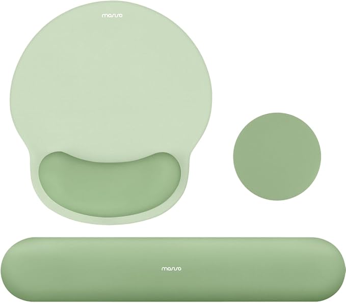 MOSISO Wrist Rest Support for Mouse Pad&Keyboard Set, Laurel Green | Circle Curved Ergonomic Mousepad Non-Slip Base Home/Office Pain Relief&Easy Typing Pad with Soft Cloth&Silicone Lining by MOSISO
