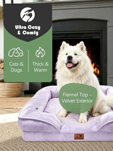 Spotted Play Orthopedic Dog Bed with Sides - Sofa Beds for Large Dogs, Supportive Foam Pet Couch Bed with Washable Removable Cover, Waterproof Lining and Non-Slip Bottom, Purple - L-Plus - Image 2