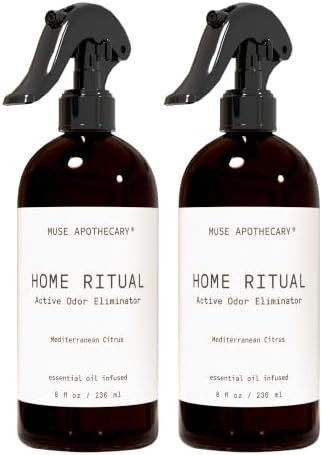 Muse Apothecary Home Ritual Active Odor Eliminator Spray - Furniture Deodorizer Spray & Bathroom Odor Eliminator for Home - Essential Oil Air Freshener - 8oz, Mediterranean Citrus by MuseApothecary