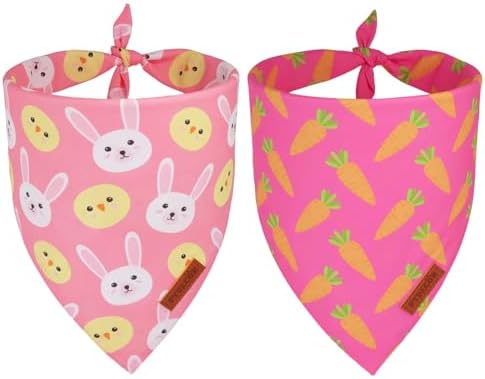 PTDECOR Pink Easter Dog Bandana, Easter Rabbit Carrot Dog Scarf, Large by PTDECOR