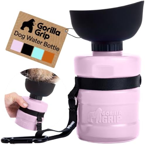 GORILLA GRIP Portable Dog Water Bottle, Food Grade Silicone, 20oz Pink by GorillaGrip