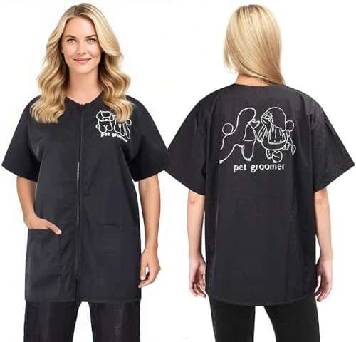 Noverlife Short Sleeve Pet Grooming Jacket Smock with Full Zipper, XL Size by Noverlife