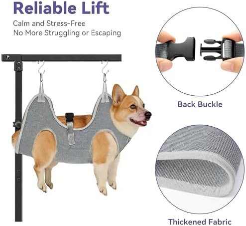 niffgaff Adjustable Dog Grooming Arm with Clamp, 26″–40″ Height, M Hammock with Back Buckle, No-Sit Grooming Restraint for Small & Medium Dogs - Image 4