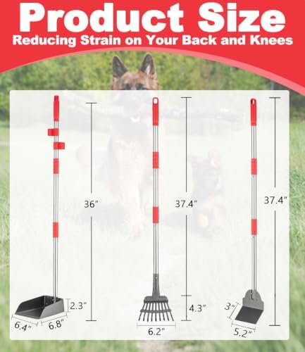 FUSBUNTY Long Handle Dog Pooper Scooper, Heavy Duty Stainless Steel Rake - Image 2