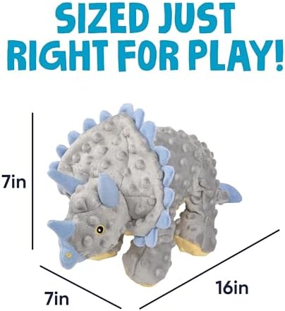 goDog Dinos Frills Squeaky Plush Dog Toy with Chew Guard Technology, Durable Fabric & Squeaker for Active Play, Gray, Large - Image 3