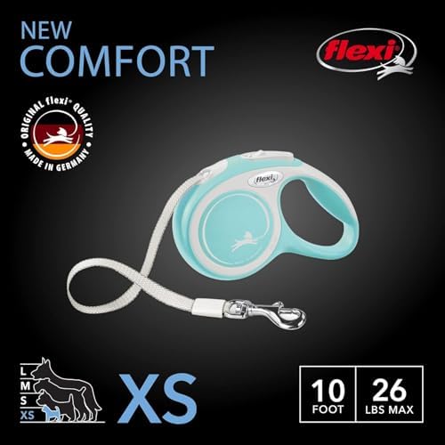 FLEXI® New Comfort Retractable Dog Leash (Tape), Ergonomic, Durable and Tangle Free Pet Walking Leash for Dogs Up to 26 lbs, 10 ft, Extra Small, Blue/Pastel - Image 2