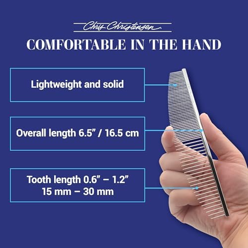 Chris Christensen 00C 6.5 in Crescent Coarse/Fine Finishing Butter Comb, Groom Like a Professional, Rounded Corners Prevent Friction and Breakage, Solid Brass Spin with Steel Teeth, Chrome Finish - Image 6