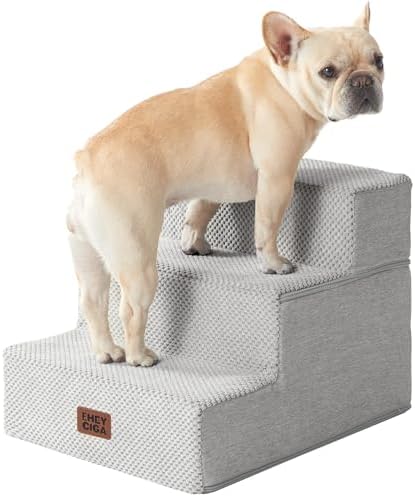 EHEYCIGA Dog Stairs for Small Dogs 13.5" H, 3-Step Dog Steps for Cats, Light Grey by EHEYCIGA